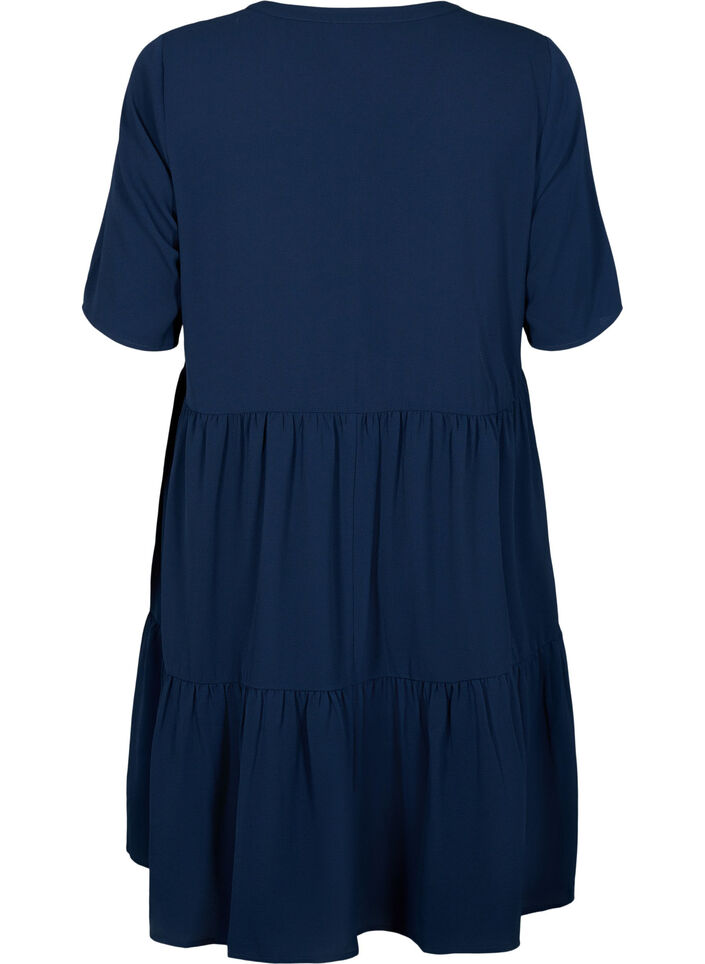 Short sleeve dress with a-line and cutlines, Blue, Packshot image number 1