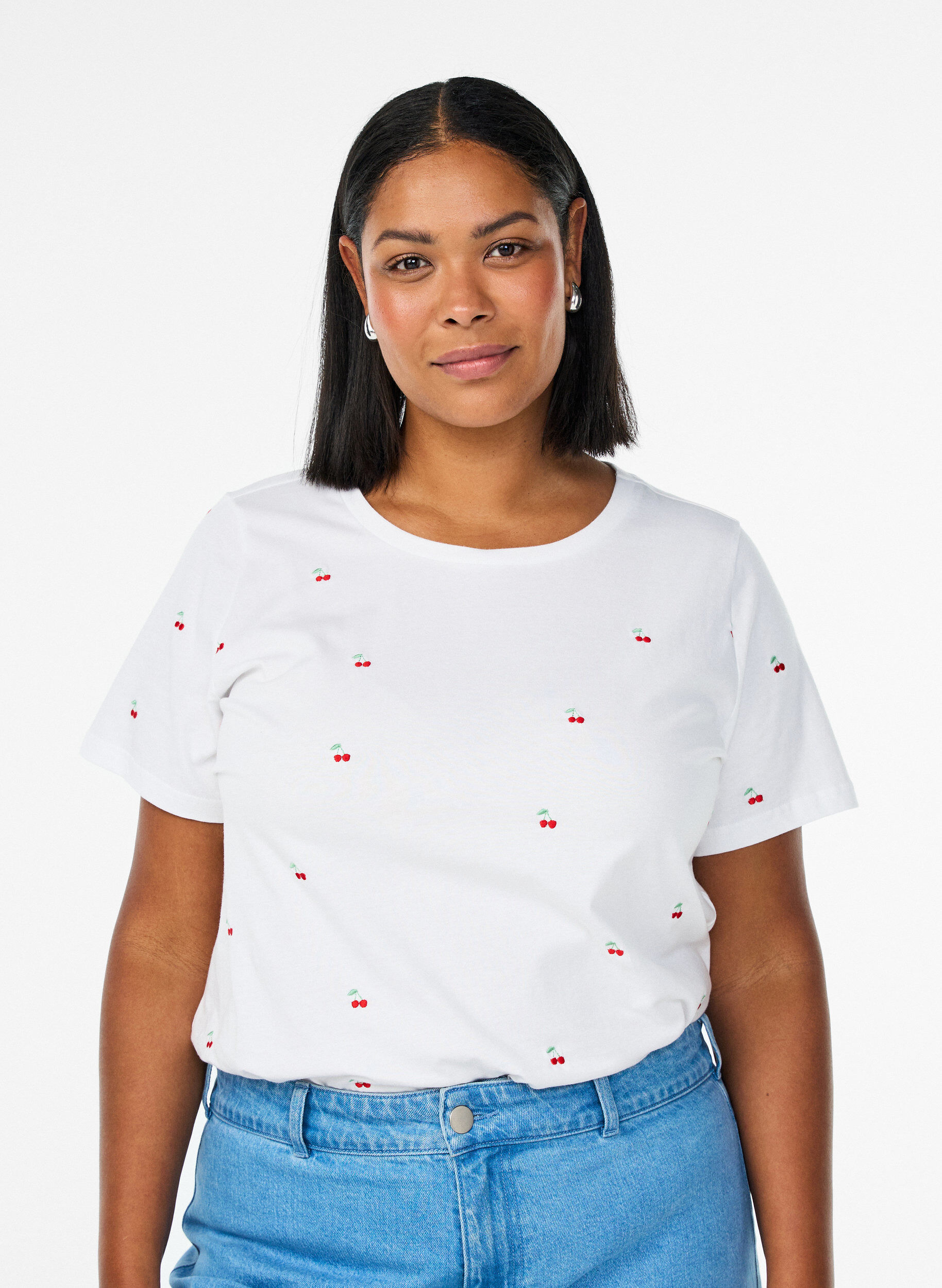 T-shirt in organic cotton with embroidered motifs, White, Model