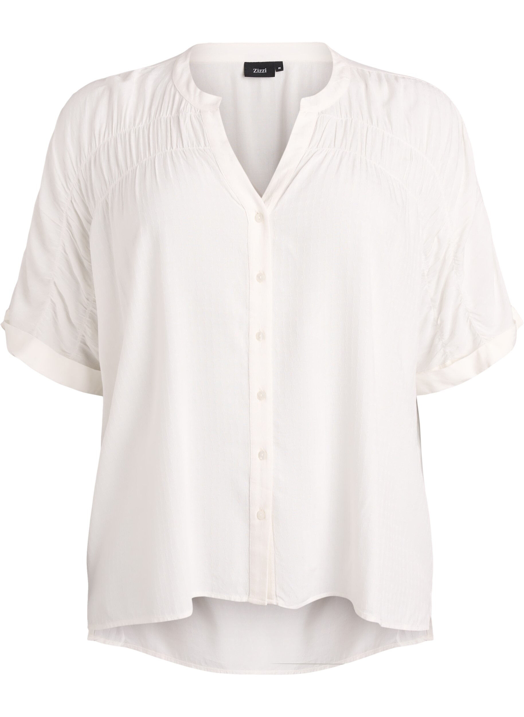 ZizzifashionViscose shirt with short sleeves and ruched detail, Vanilla, Packshot image number 0