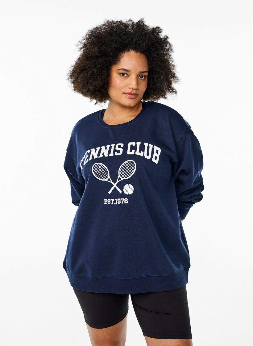 Sporty sweatshirt with print, Blue, Model image number 0