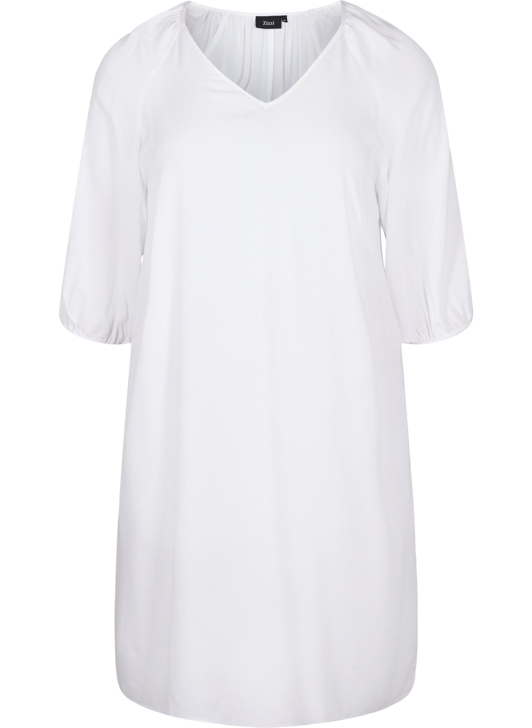 Zizzifashion Viscose dress with v-neck, Bright White, Packshot image number 0