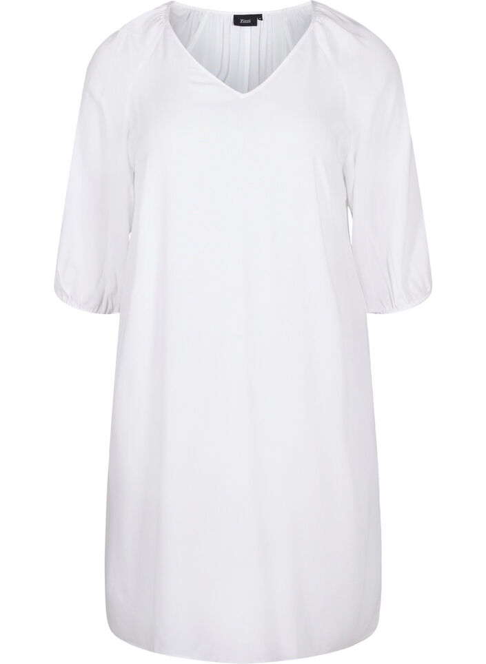 Viscose dress with v-neck, Bright White, Packshot image number 0