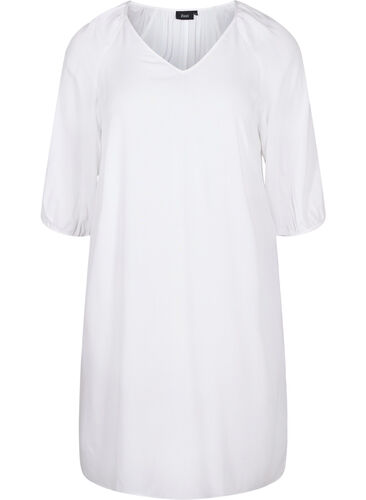 Viscose dress with v-neck, Bright White, Packshot image number 0