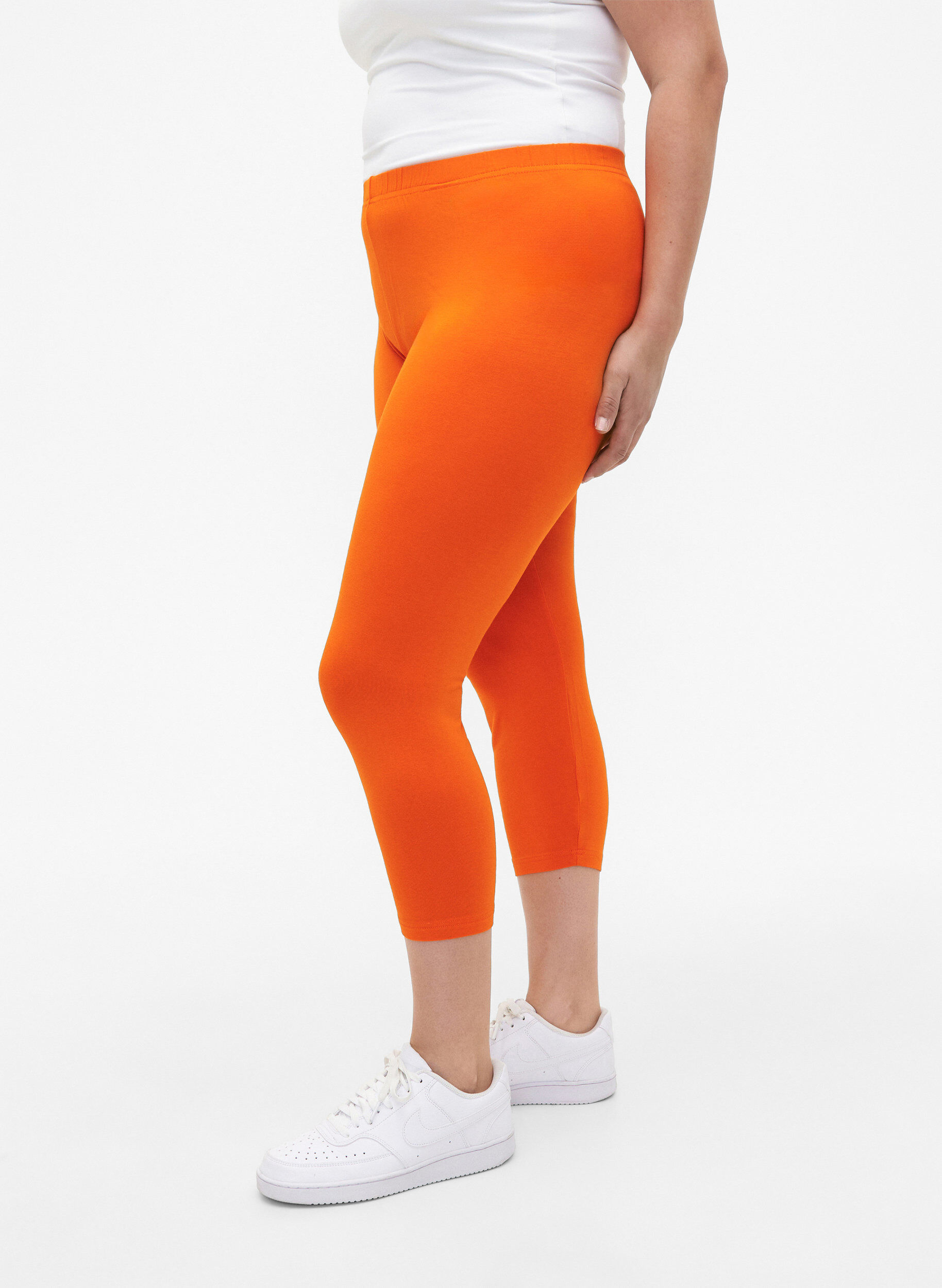 Zizzifashion Basic 3/4-length viscose leggings, Orange, Model image number 0