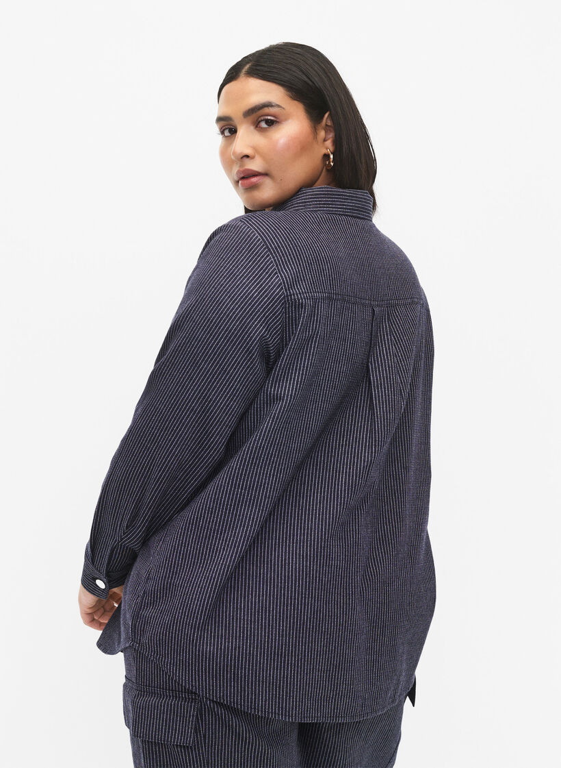 Pinstriped cotton shirt, Dark Blue Stripe, Model image number 1