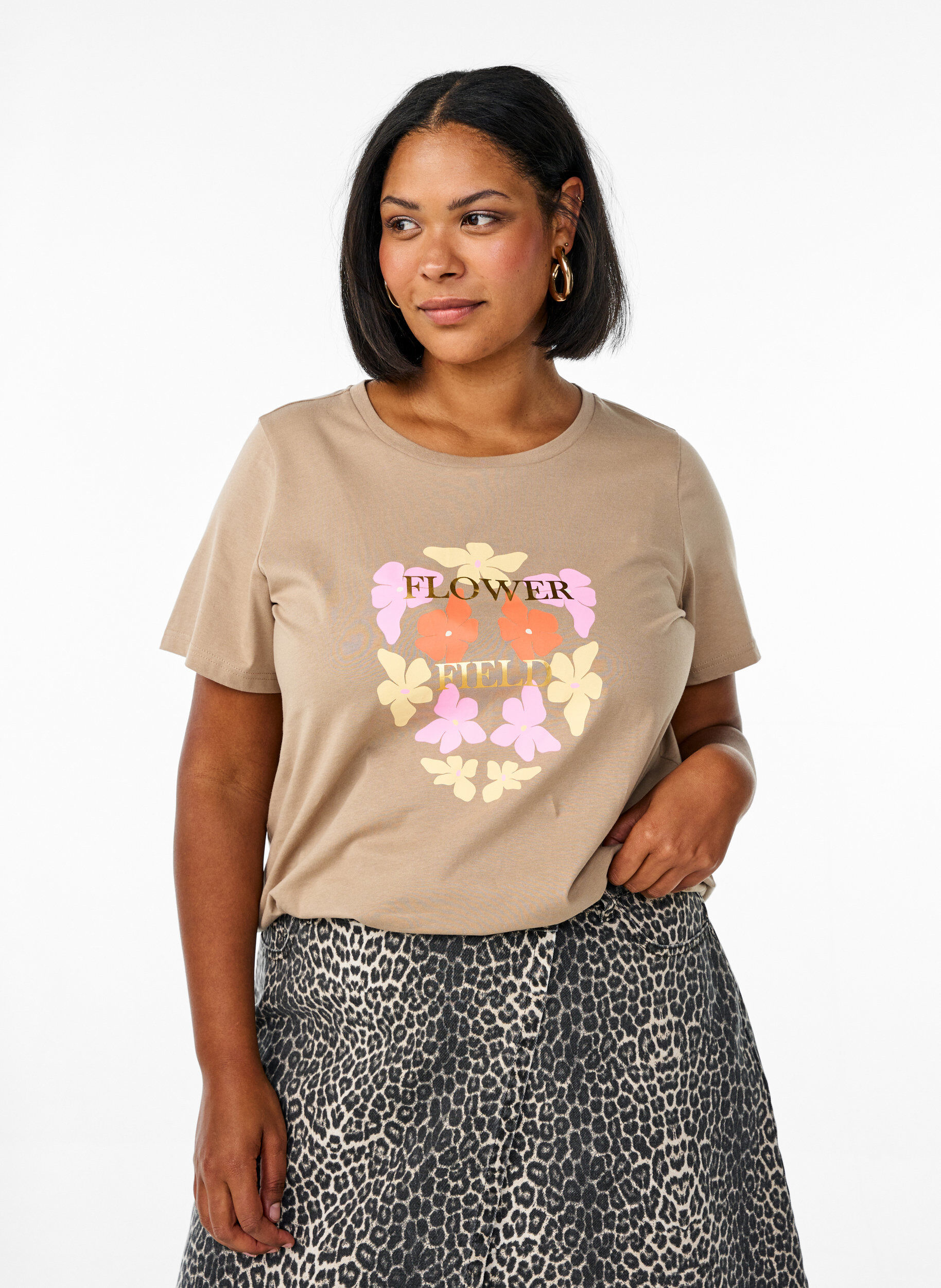 Zizzifashion T-shirt with floral print detail, Beige, Model image number 0