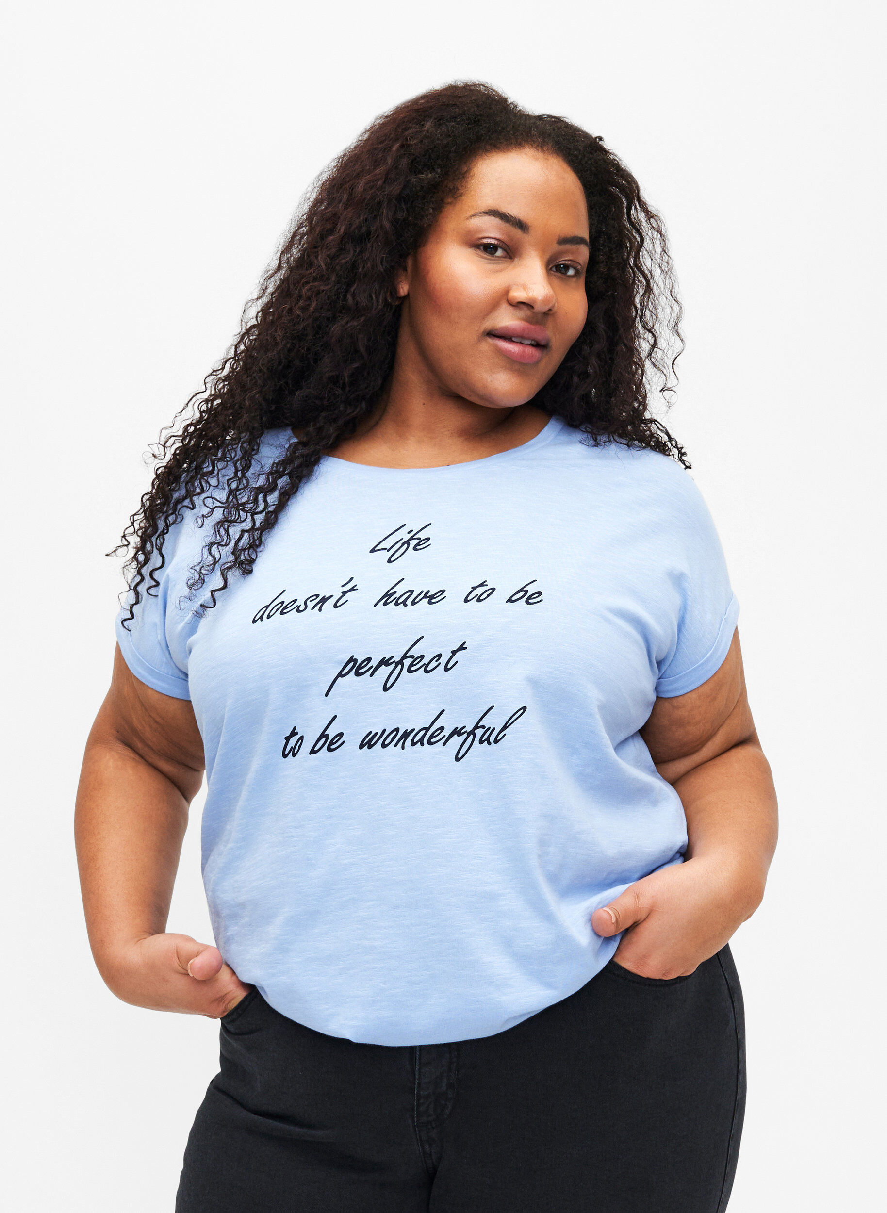 Zizzifashion Printed T-shirt in organic cotton, Serenityw.Navy Print, Model image number 0