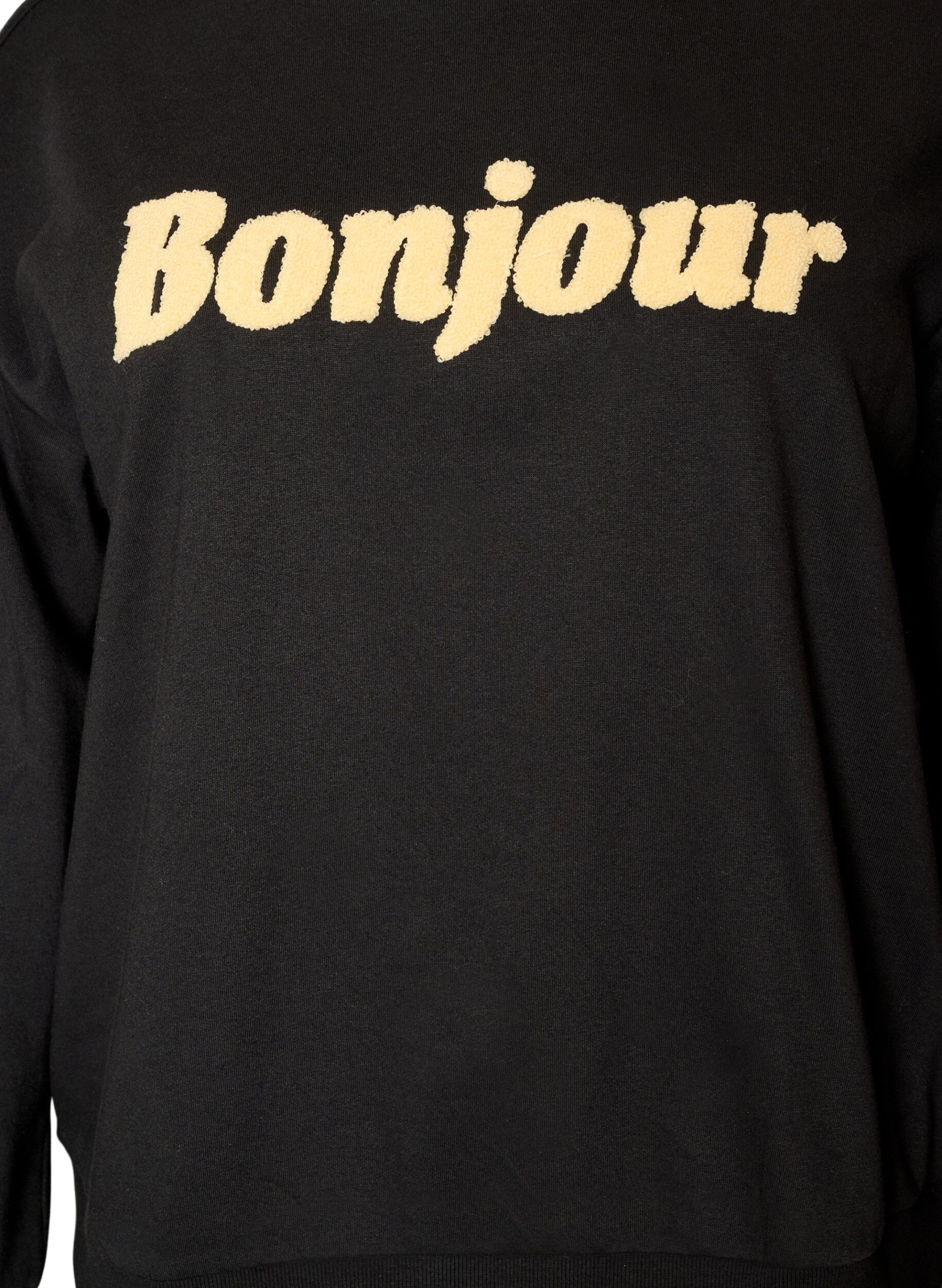 ZizzifashionSweatshirt with boucl&eacute; text motif, Black, Packshot image number 2