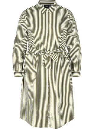 Striped shirt dress in cotton, Ivy Green, Packshot image number 0