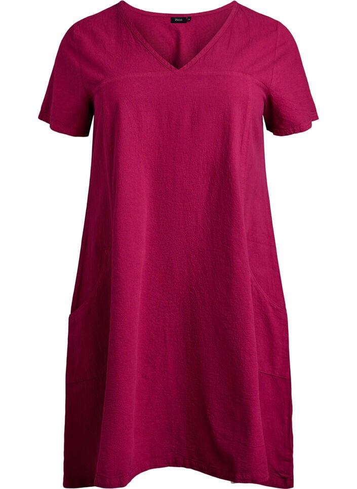 Short-sleeved cotton dress, Red, Packshot image number 0