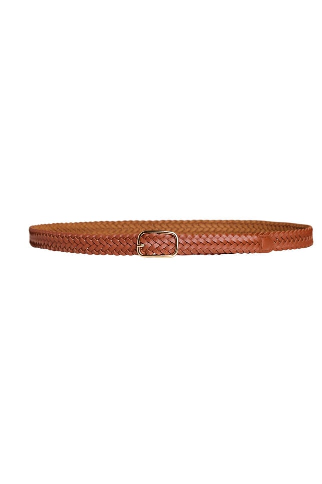 Braided belt in faux leather, Brown, Packshot image number 0
