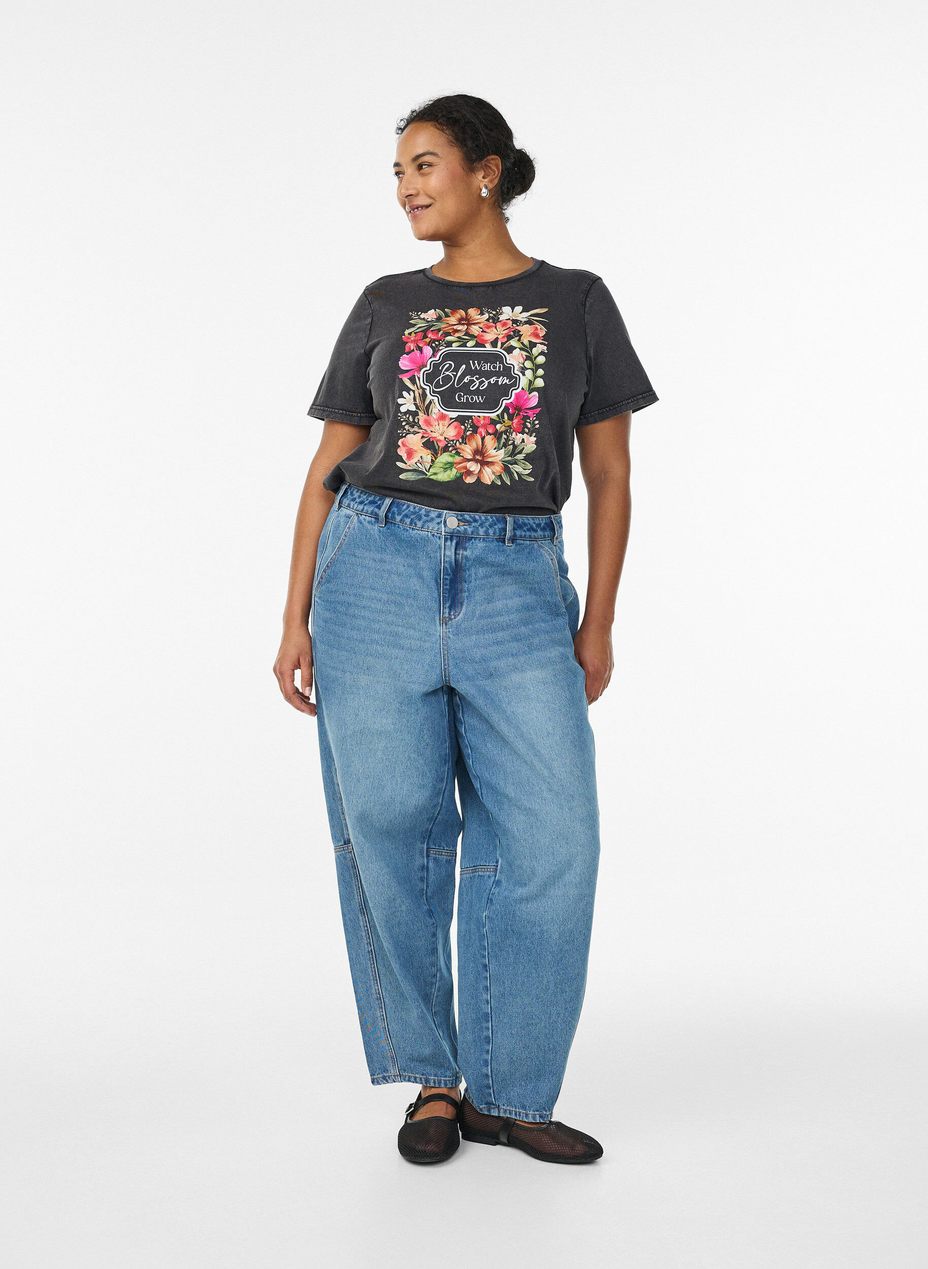 Zizzifashion Organic cotton t-shirt with print, Dark Grey, Model image number 1