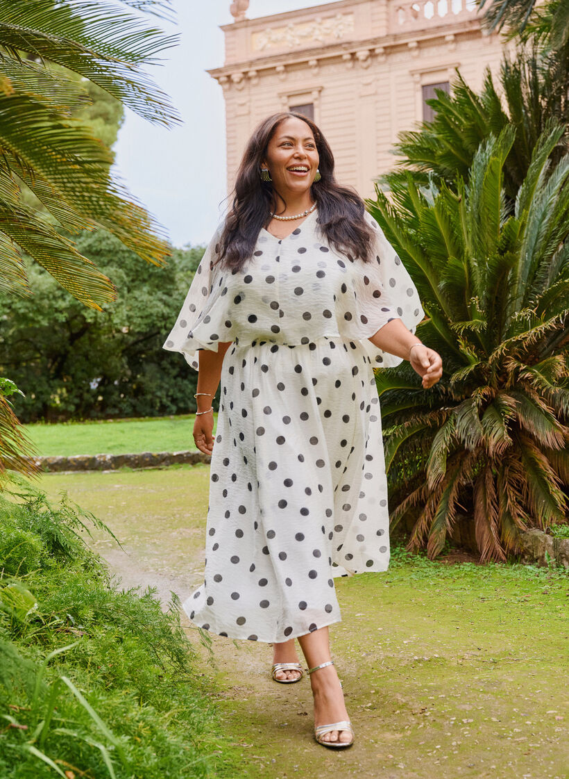 A-line midi skirt with polka dots, Vanilla, Image image number 0