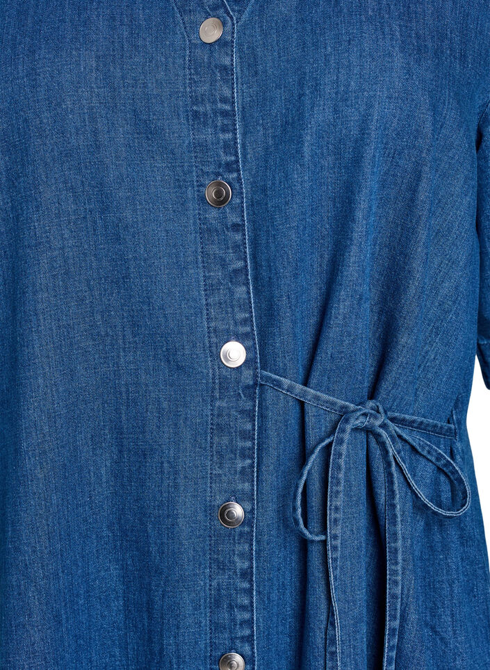 Denim dress with buttons and tie detail, Blue, Packshot image number 2