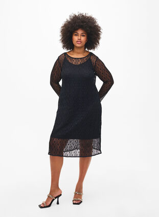 Crochet dress with long sleeves, Black, Model image number 0