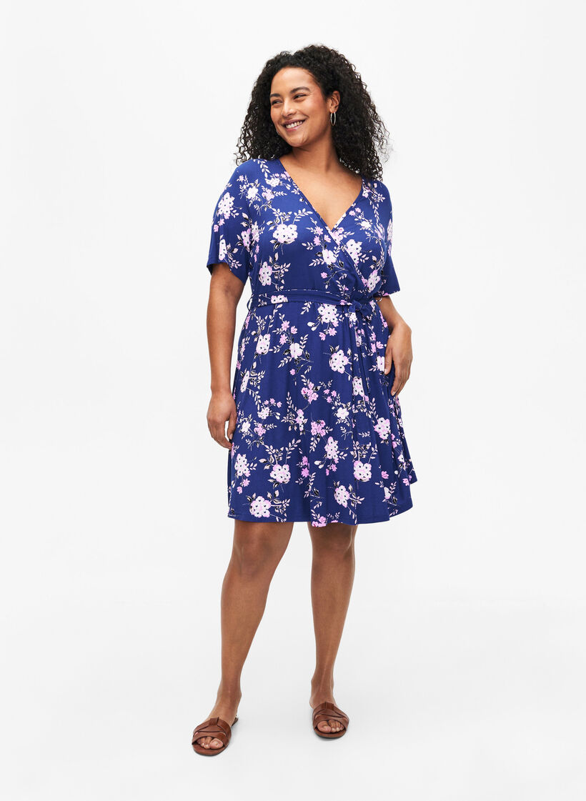 Wrap dress in viscose with short sleeves, Bellwether AOP, Model image number 2