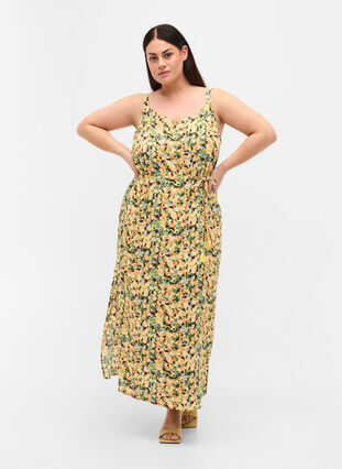 Printed Maxi dress in viscose, Yellow Summer AOP, Model image number 0