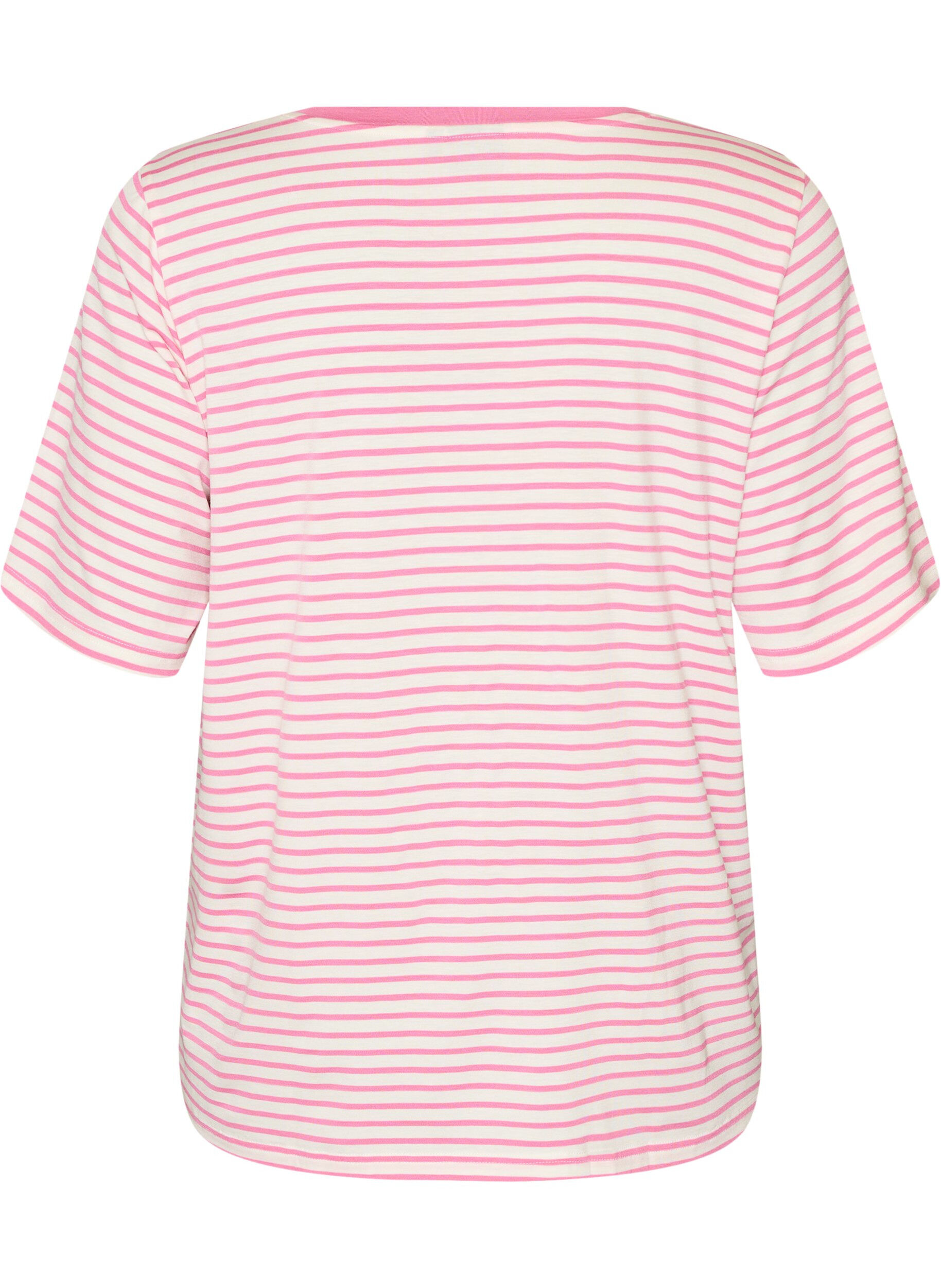 ZizzifashionT-shirt with TENCEL&trade; Lyocell and stripes, Pink, Packshot image number 1