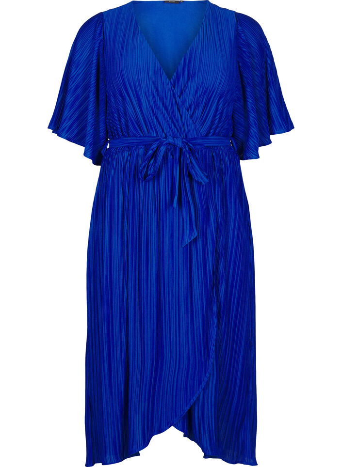 Pleated midi dress with batwing sleeves, Blue, Packshot image number 0