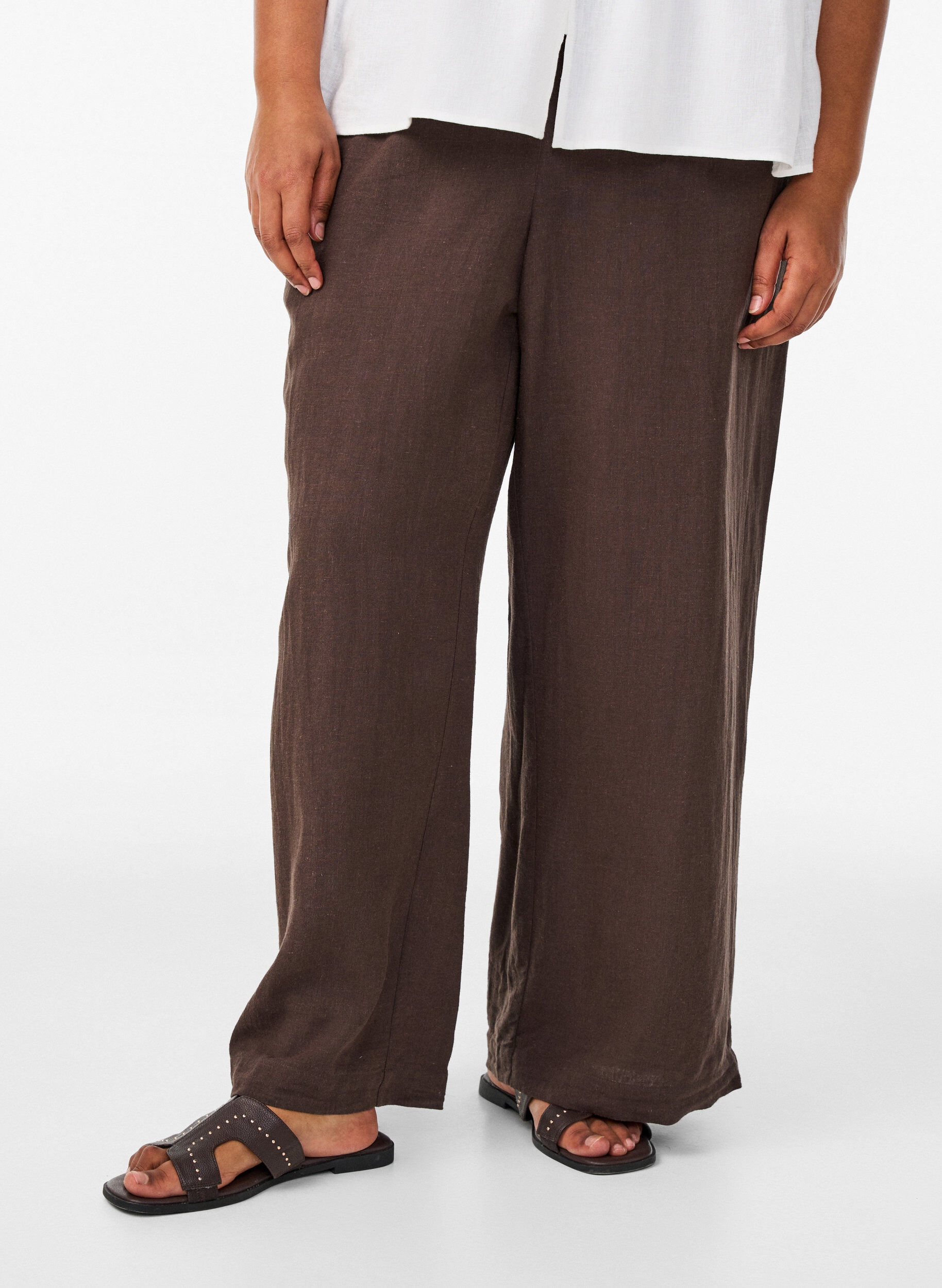 Zizzifashion Wide-leg linen and viscose trousers, Brown, Model image number 2
