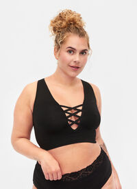 Seamless bra with string details, Black, Model