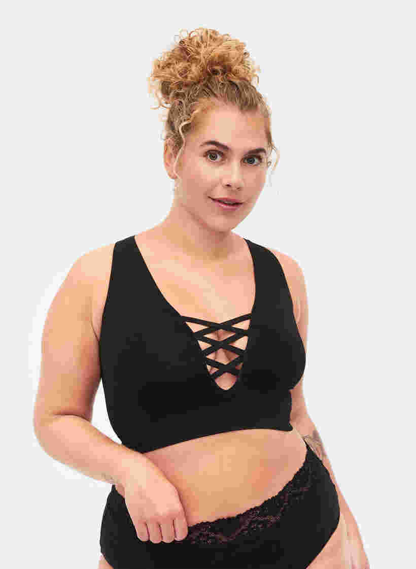 Seamless bra with string details, Black, Model image number 0