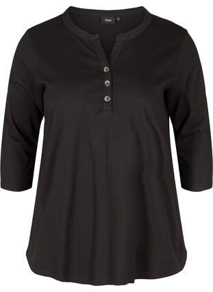 Cotton blouse with 3/4-length sleeves, Black, Packshot image number 0