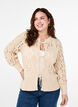 Knitted cardigan with ties and hole pattern, Birch, Model image number 0