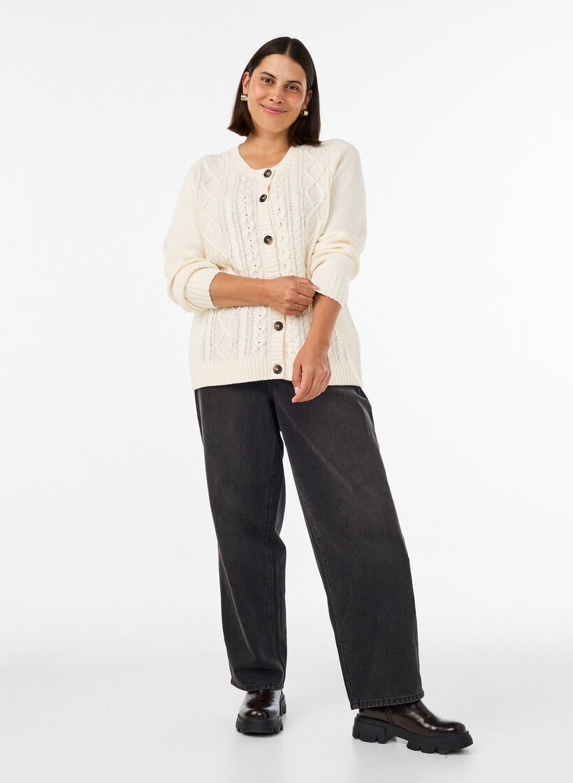 Cardigan with cable-knit pattern, Vanilla, Model image number 1