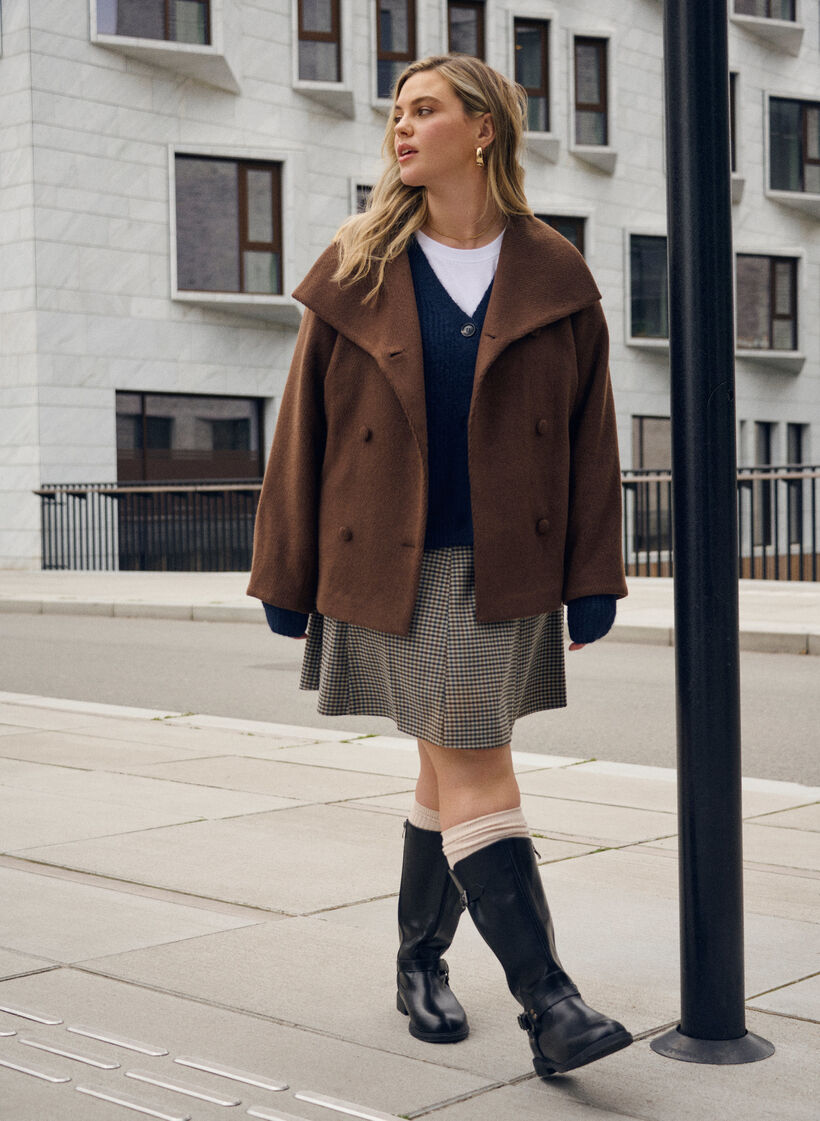 Short jacket with collar and fabric-covered buttons, Brown, Image image number 0