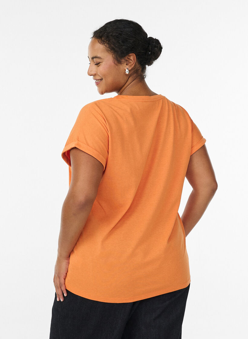 Short sleeved cotton blend t-shirt, Orange, Model image number 2