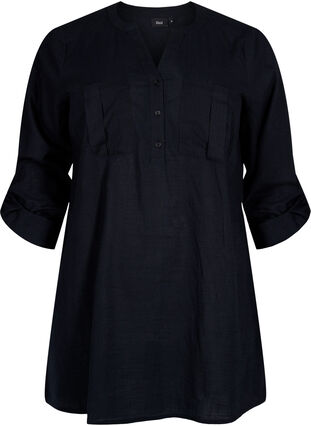 Cotton tunic with 3/4 sleeves, Black, Packshot image number 0