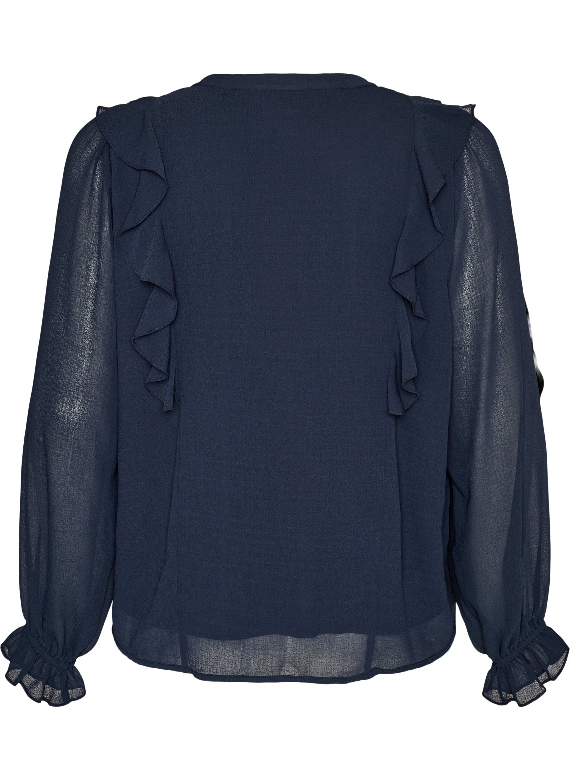ZizzifashionSheer blouse with ruffles and tie-fastening, Blue, Packshot image number 1