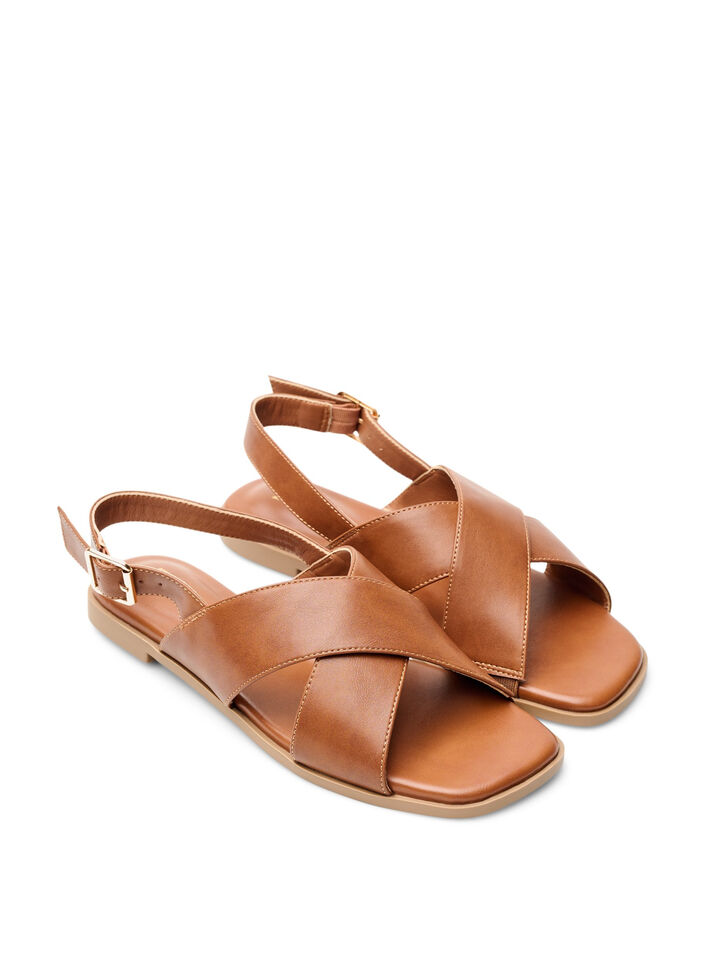 Leather sandal with criss-cross straps, Brown, Packshot image number 1