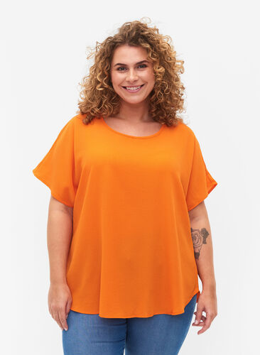 Blouse with short sleeves and a round neckline, Exuberance, Model image number 0