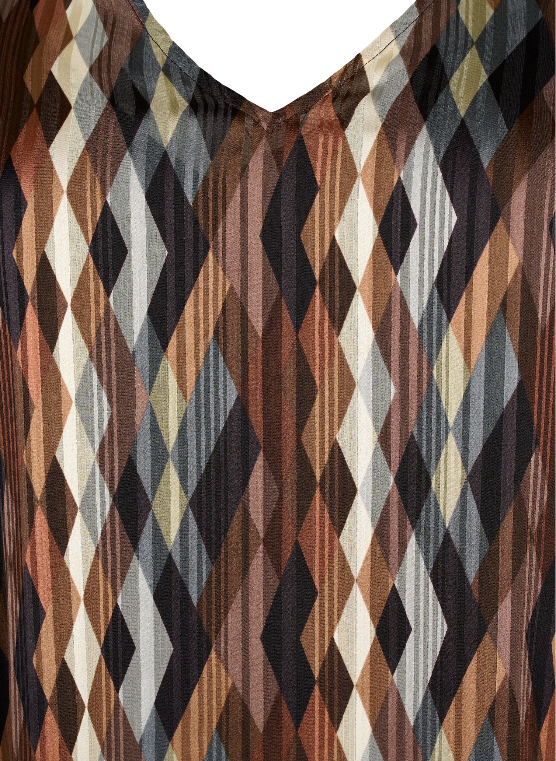 Zizzifashion Long-sleeved dress with V-neck and print, Earthy Zig Zag, Packshot image number 2