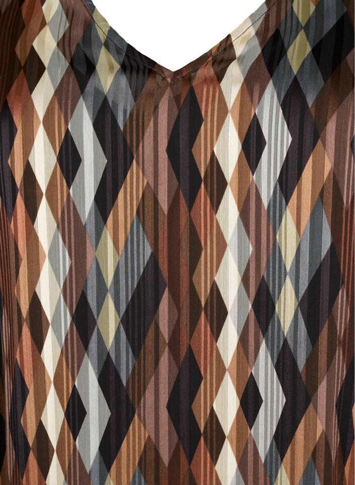 Long-sleeved dress with V-neck and print, Earthy Zig Zag, Packshot image number 2