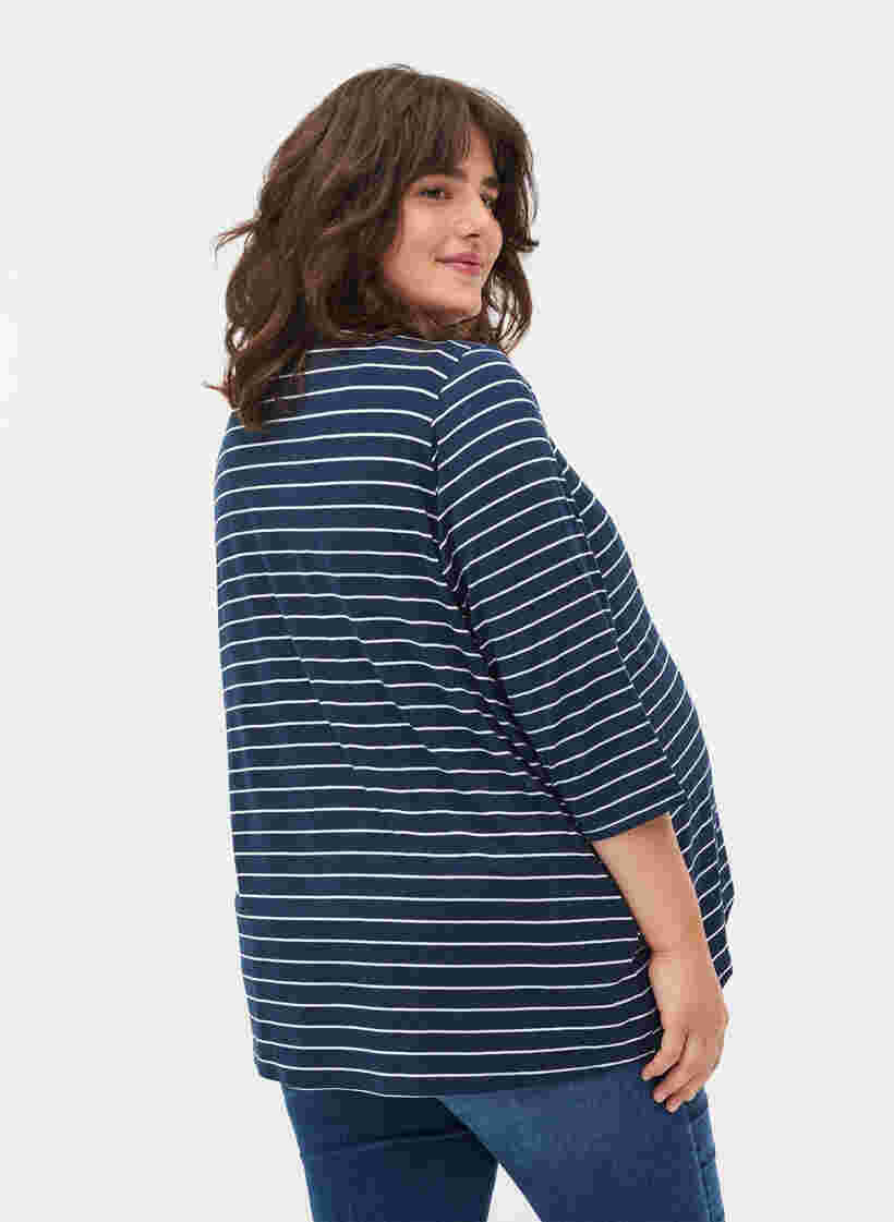 Striped maternity blouse with 3/4 sleeves, Blue Stripe , Model image number 1
