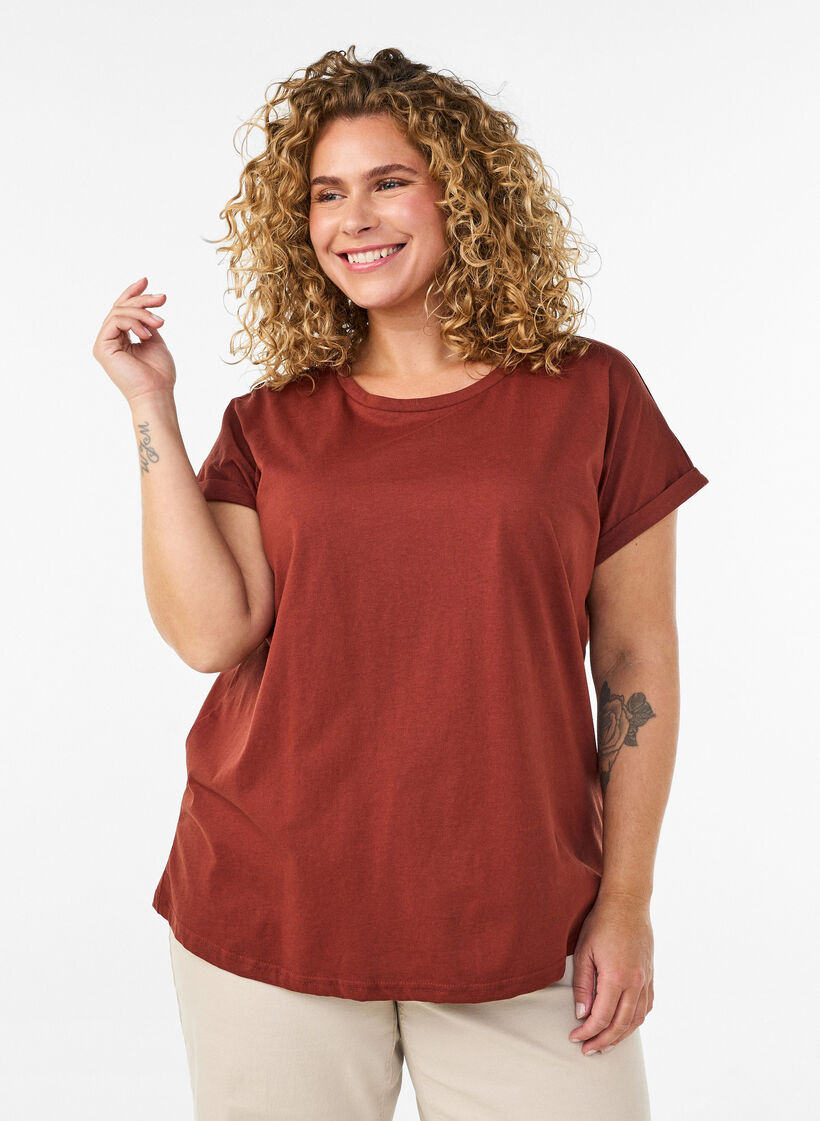 Short-sleeved cotton blend T-shirt, Red, Model image number 0