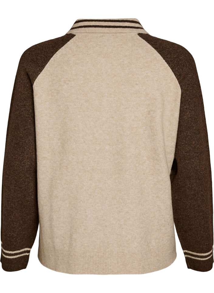 Cardigan with contrast sleeves and collar, Beige, Packshot image number 1