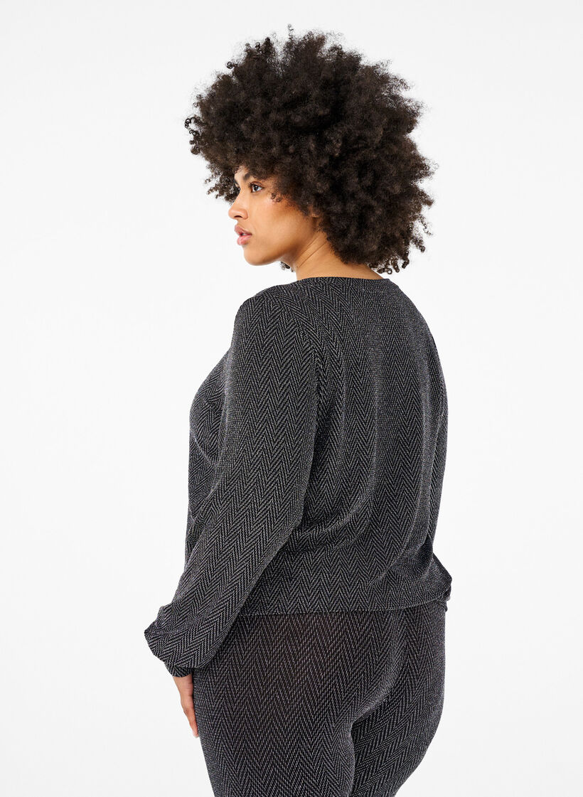 Blouse with glitter pattern, Silver ZigZagShimmer, Model image number 1