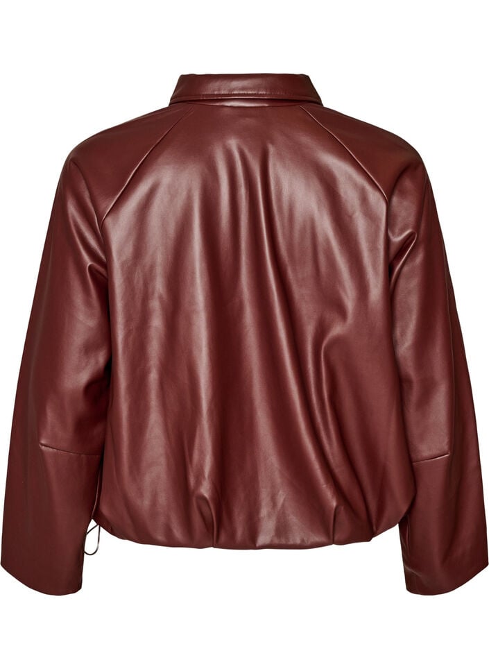 Faux leather bomber jacket with a drawstring hem, Brown, Packshot