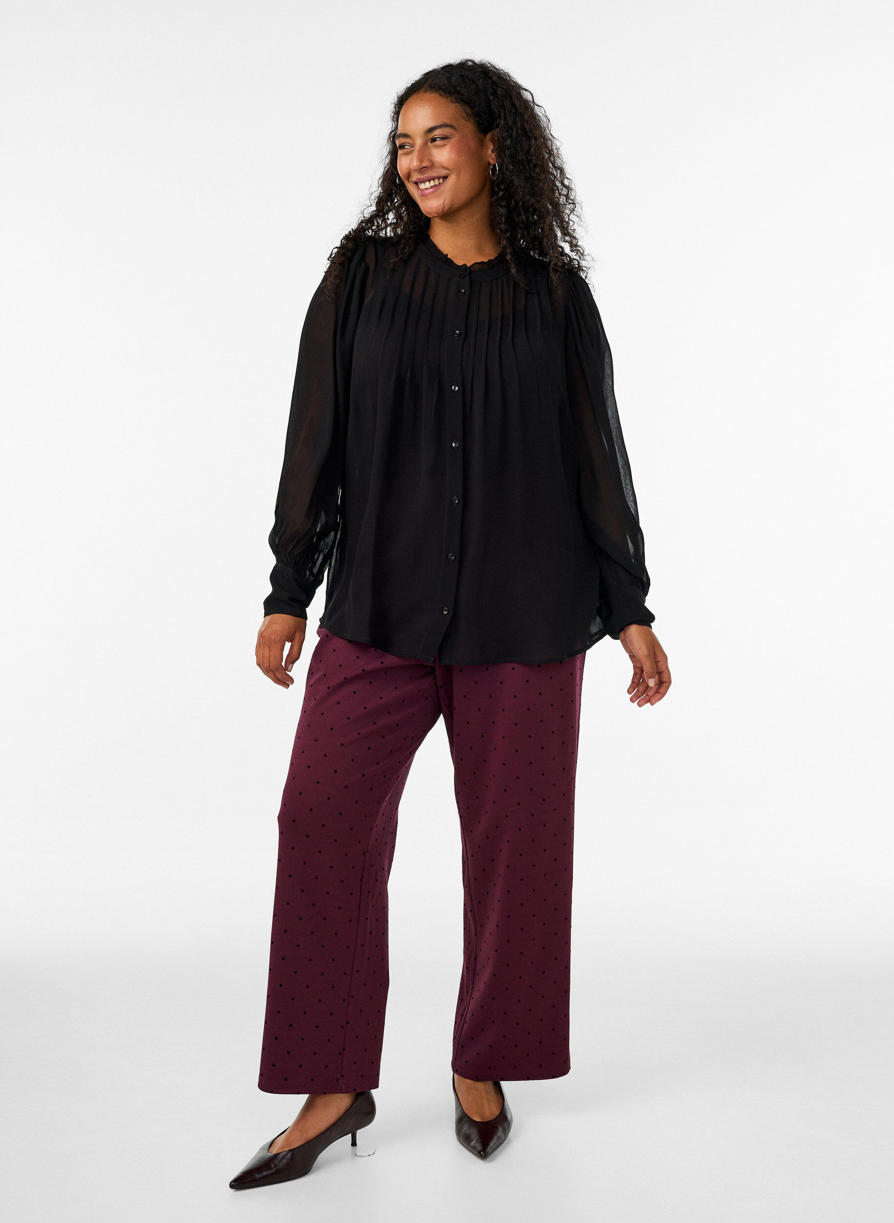 ZizzifashionSpotted trousers with a high waist and straight legs, Red, Model image number 0
