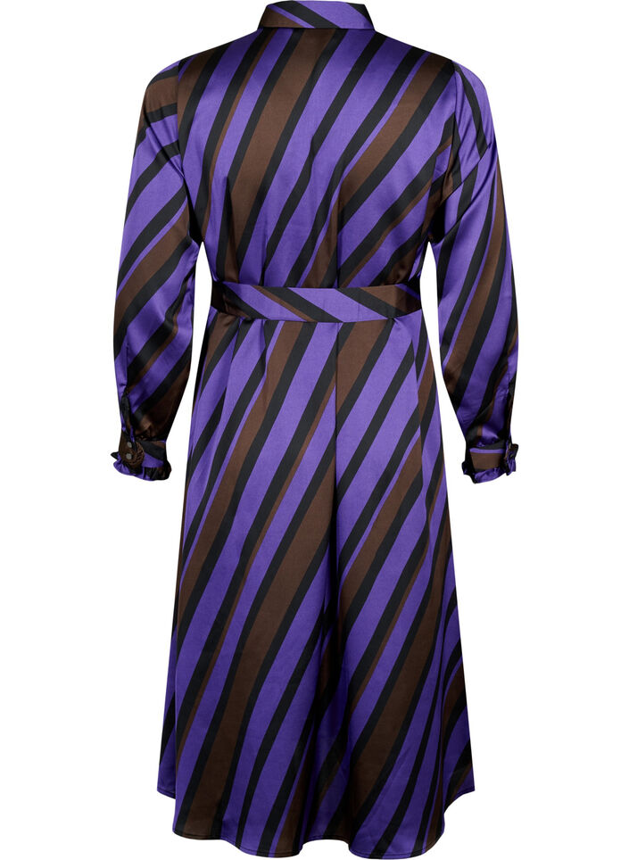 Satin shirt dress with diagonal stripes, Stripe AOP, Packshot image number 1