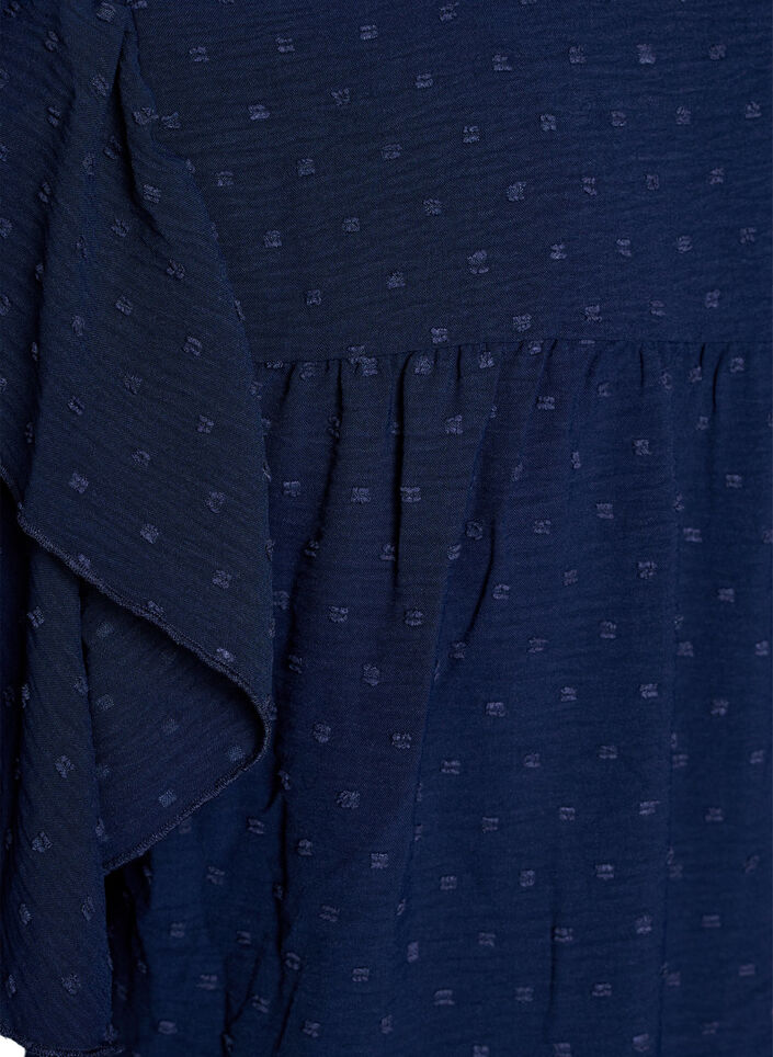 Short dress with ruffle sleeves and dotted texture, Navy Blazer, Packshot image number 3