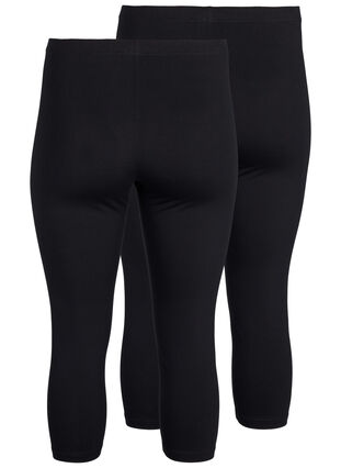 FLASH - 2-pack 3/4 cotton leggings, Black / Black, Packshot image number 1