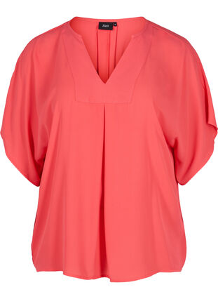 V-neck blouse with batwing sleeves, Hibiscus, Packshot image number 0