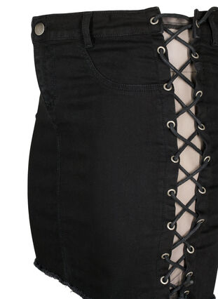 Short denim skirt with lace-up details, Black, Packshot image number 2