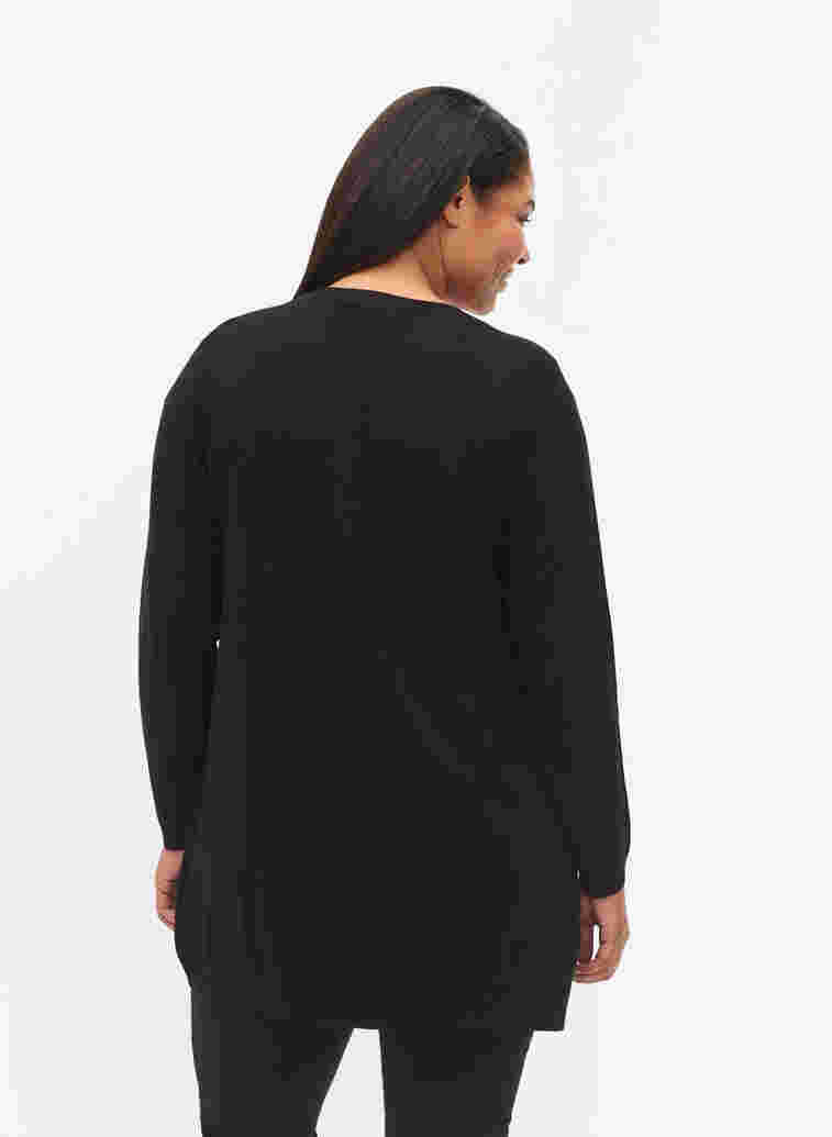 Long knitted cardigan in a viscose blend, Black, Model image number 1