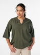 Cotton blouse with embroidered details and 3/4 sleeves, Green, Model image number 0